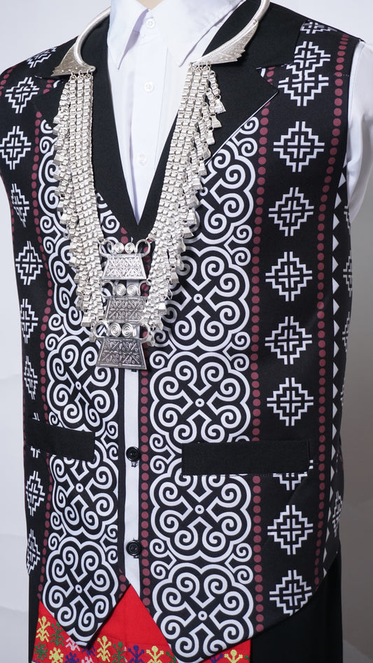 Printed Hmong Vest Full Qwj Brown
