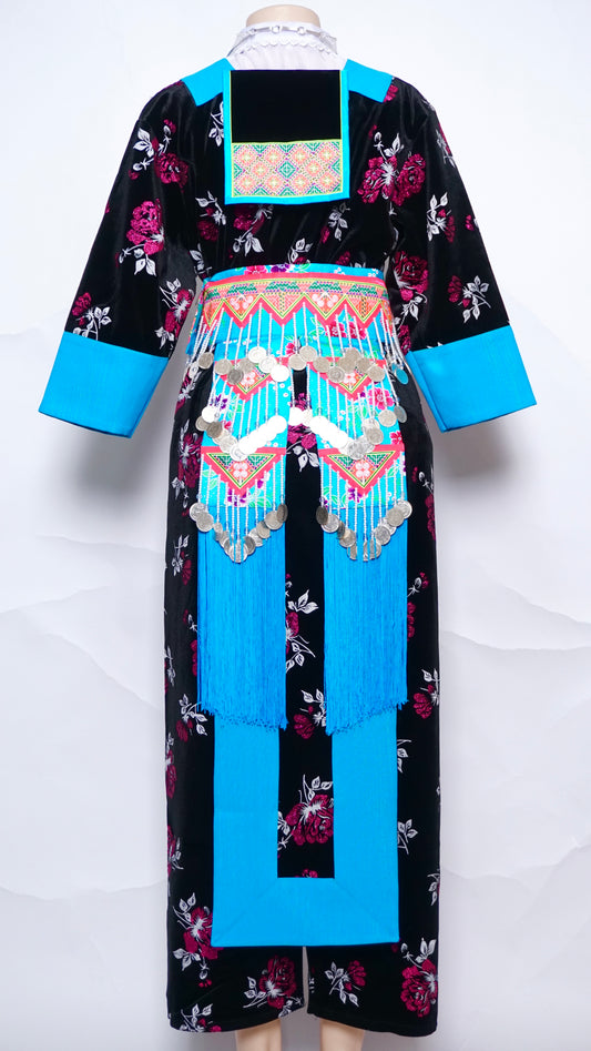 Hmong Nplooj Sev Pink Floral-Light Blue
