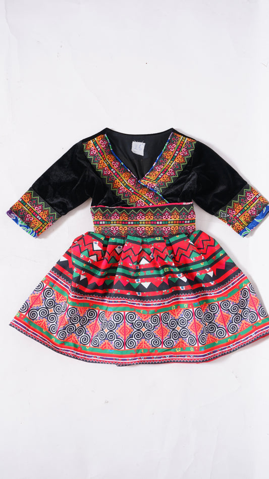One Piece Hmong Girl Dress-Rainbow Qwj