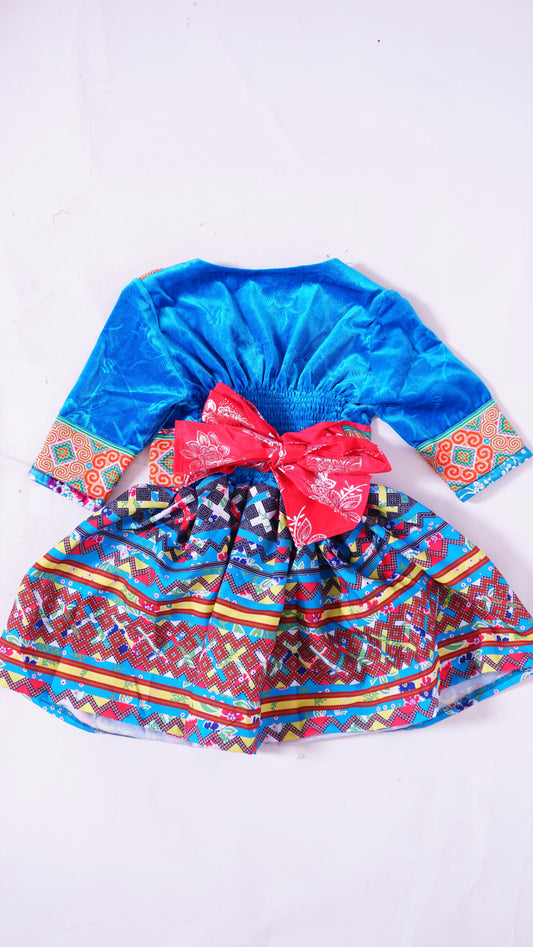 One Piece Hmong Girl Dress-Light Blue