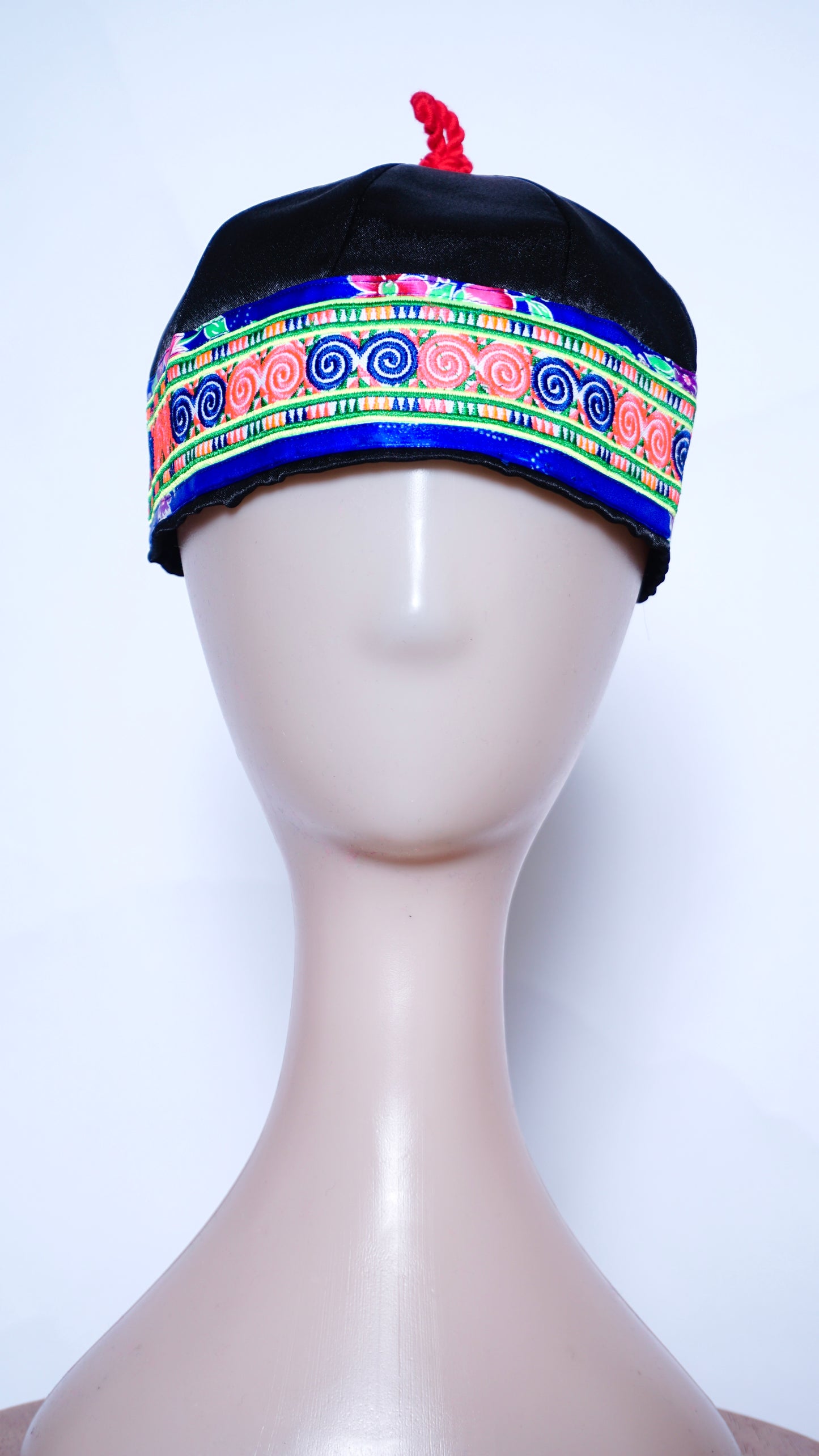 Hmong Hat Blue/Pink Qwj Blue Floral Trim