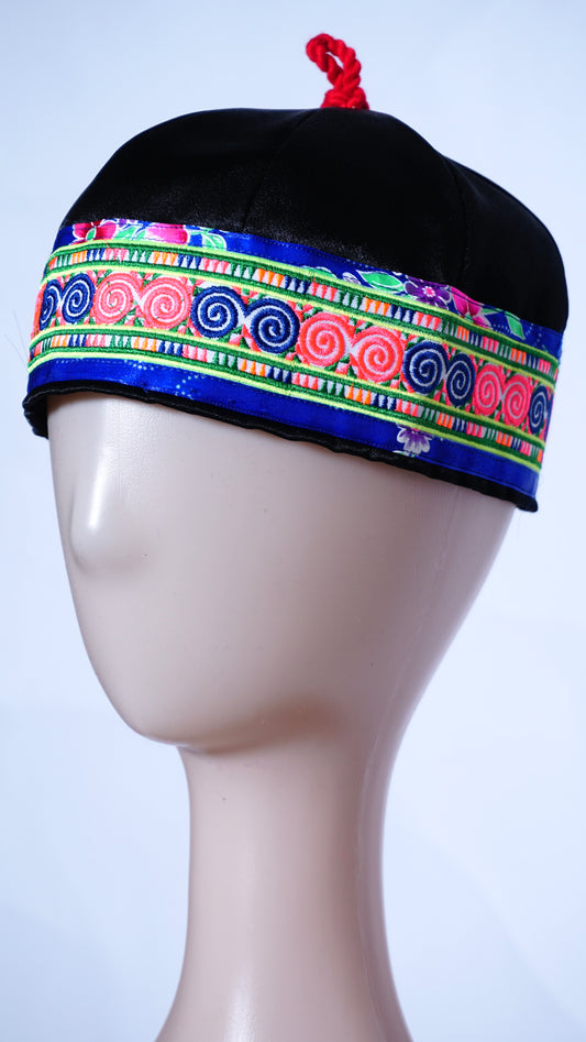 Hmong Hat Blue/Pink Qwj Blue Floral Trim