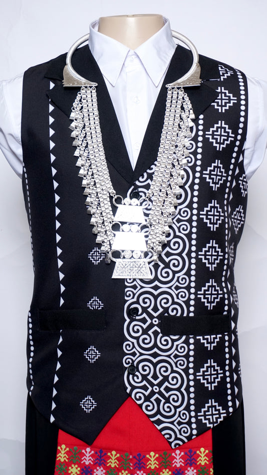 Printed Hmong Vest Qwj-Left