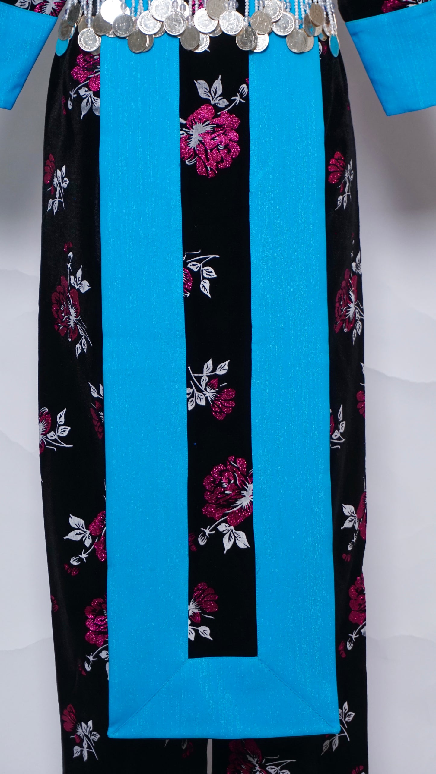 Hmong Nplooj Sev Pink Floral-Light Blue (40")