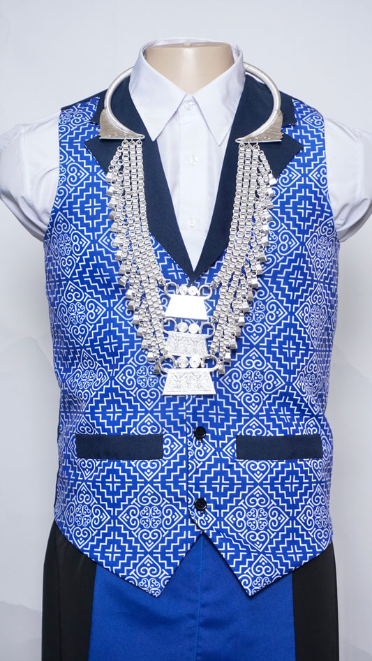 Printed Hmong Vest Blue Diamond Qwj