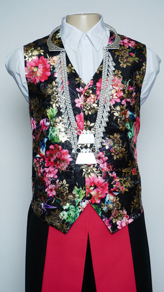 Black Chinese Floral Vest (36")