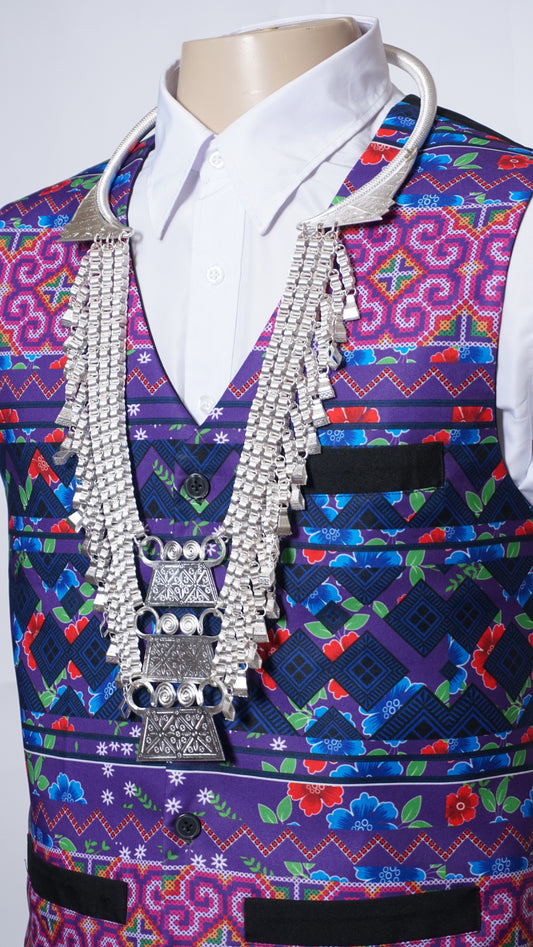 Printed Hmong Vest Purple Qwj Floral