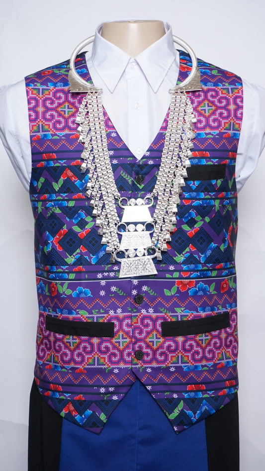 Printed Hmong Vest Purple Qwj Floral