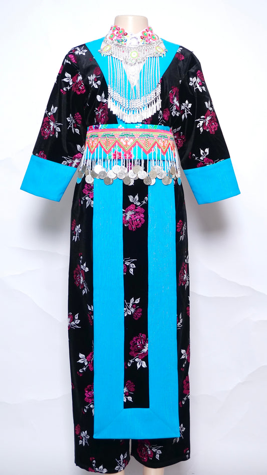 Hmong Nplooj Sev Pink Floral-Light Blue (40")