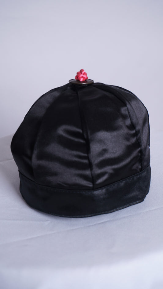 Hmong Hat-Plain Black with Pink Knot
