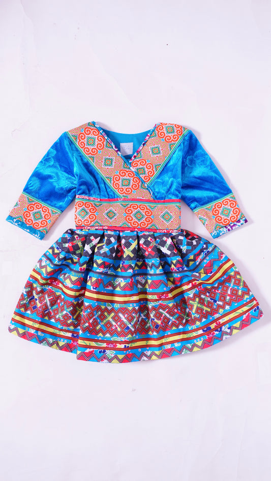 One Piece Hmong Girl Dress-Light Blue