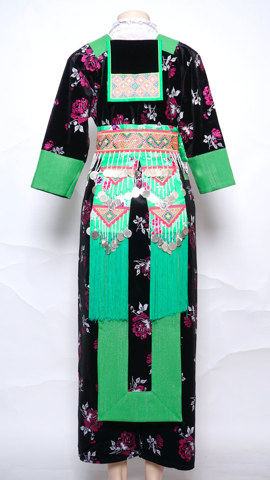 Hmong Nplooj Sev Pink Floral-Green
