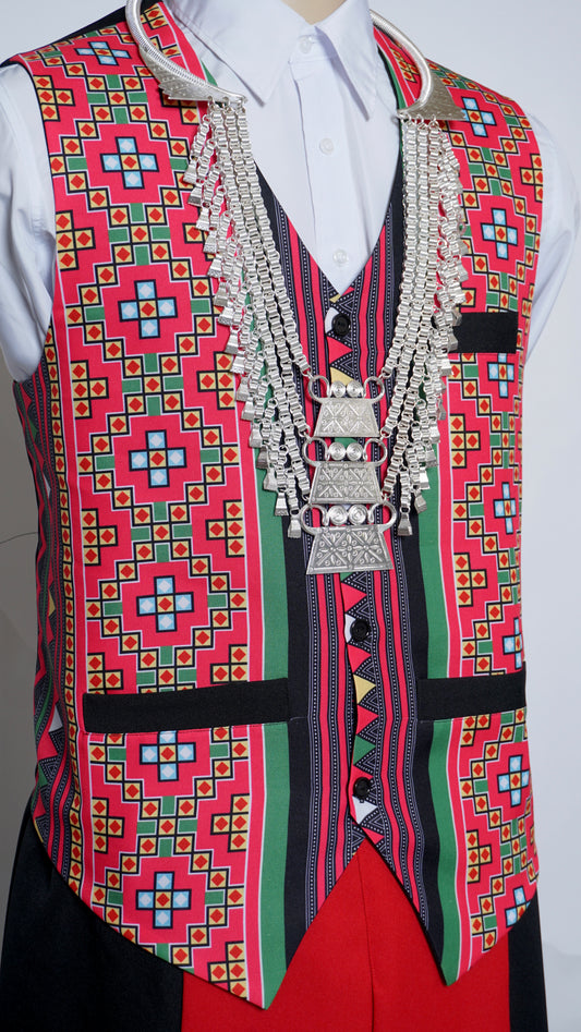 Printed Pink Stripe Mid Vest (48")