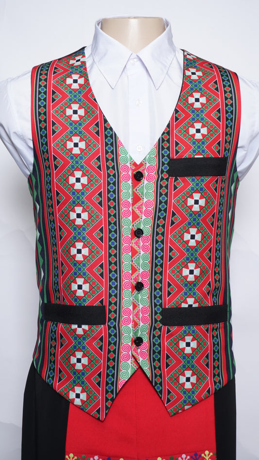Printed Hmong Vest Red Diamond Qwj