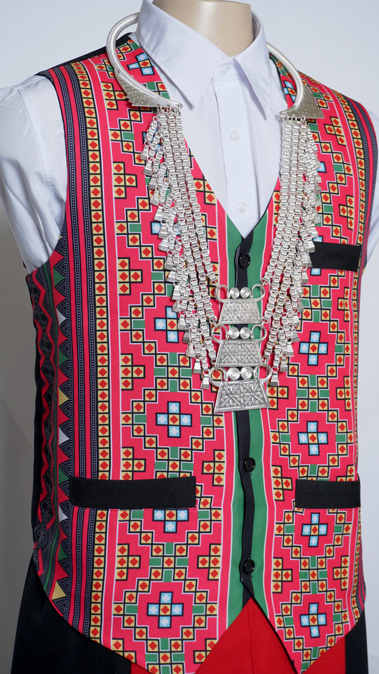 Printed Pink Green Mid Vest (46")