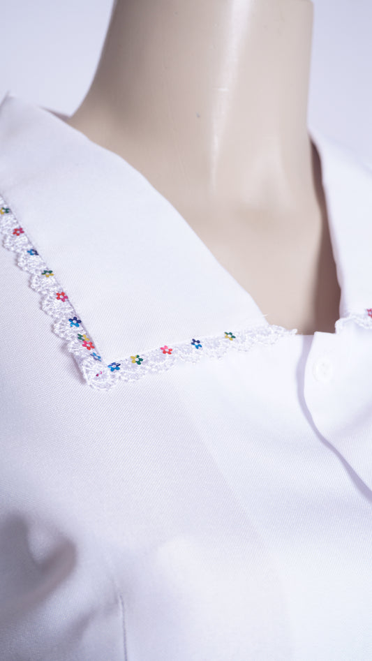 Women Rainbow Flower Wide Point Collar Shirt