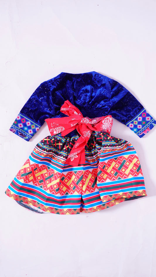 One Piece Hmong Girl Dress-Light Blue X