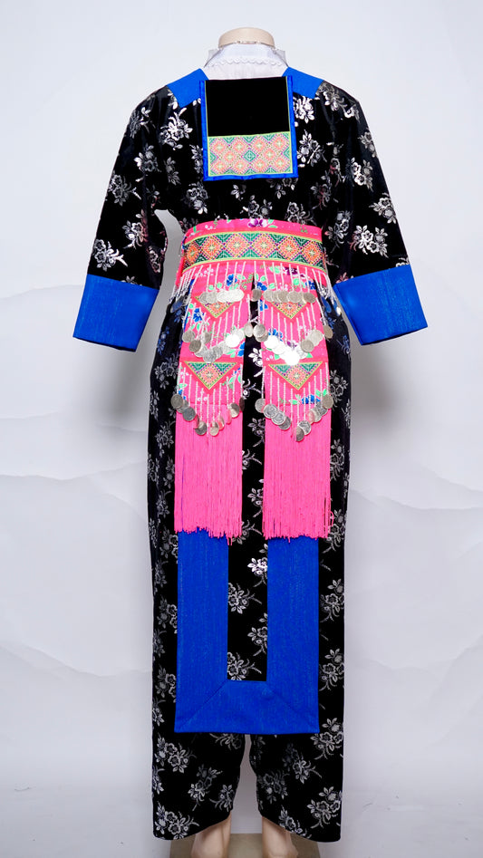 Hmong Nplooj Sev Silver Floral-Blue