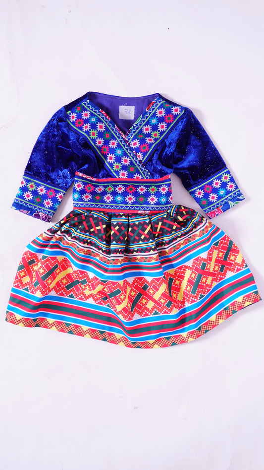 One Piece Hmong Girl Dress-Light Blue X
