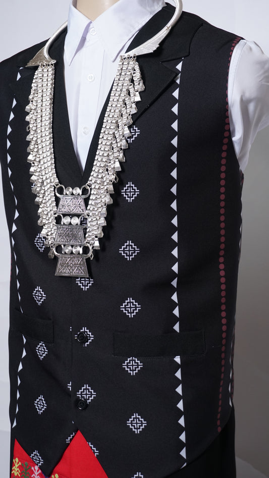 Printed Hmong Vest Brown Plain (50")