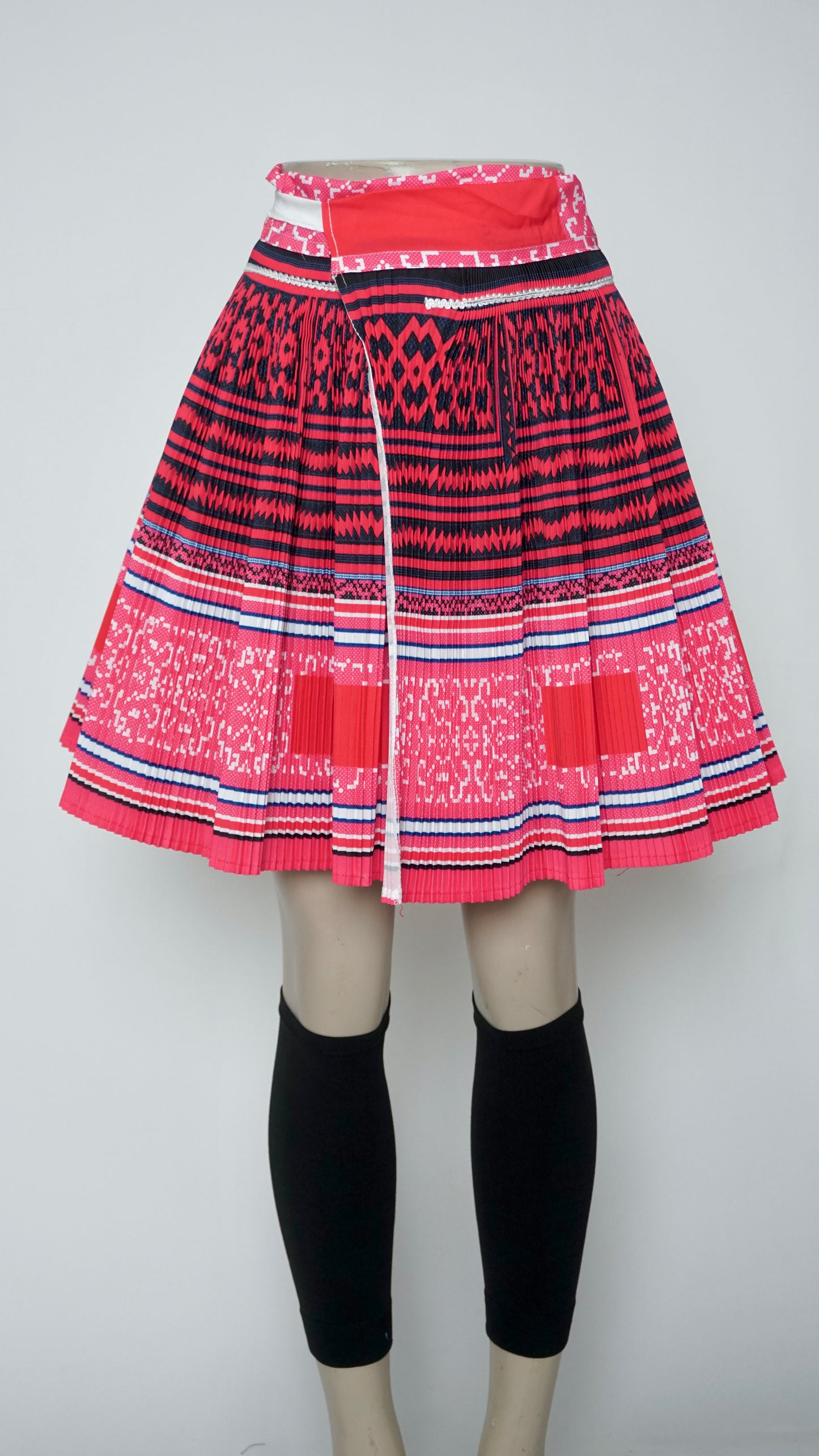 Printed Light Pink-Blue Trim Skirt