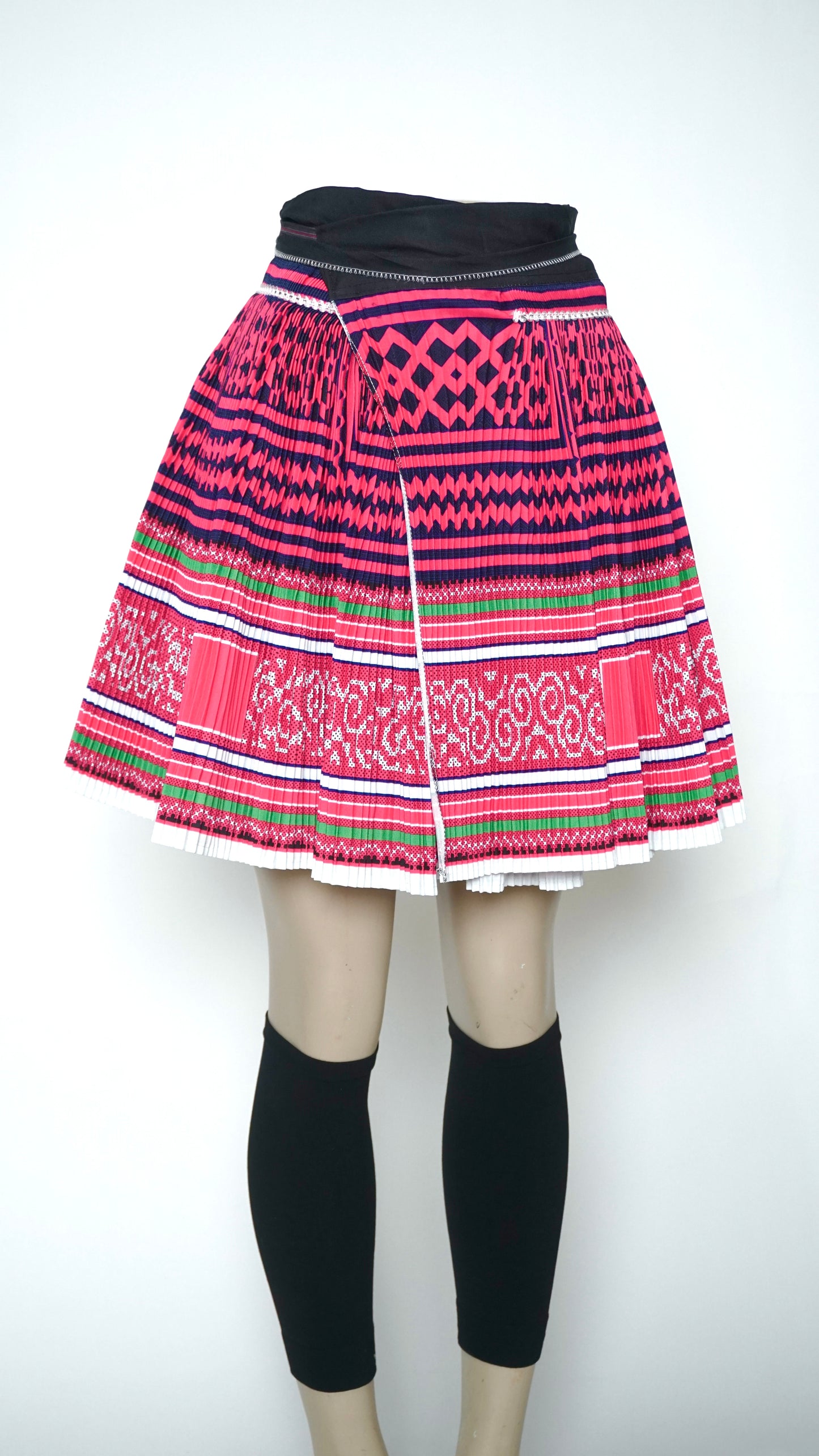 Printed Green-White Trim Skirt