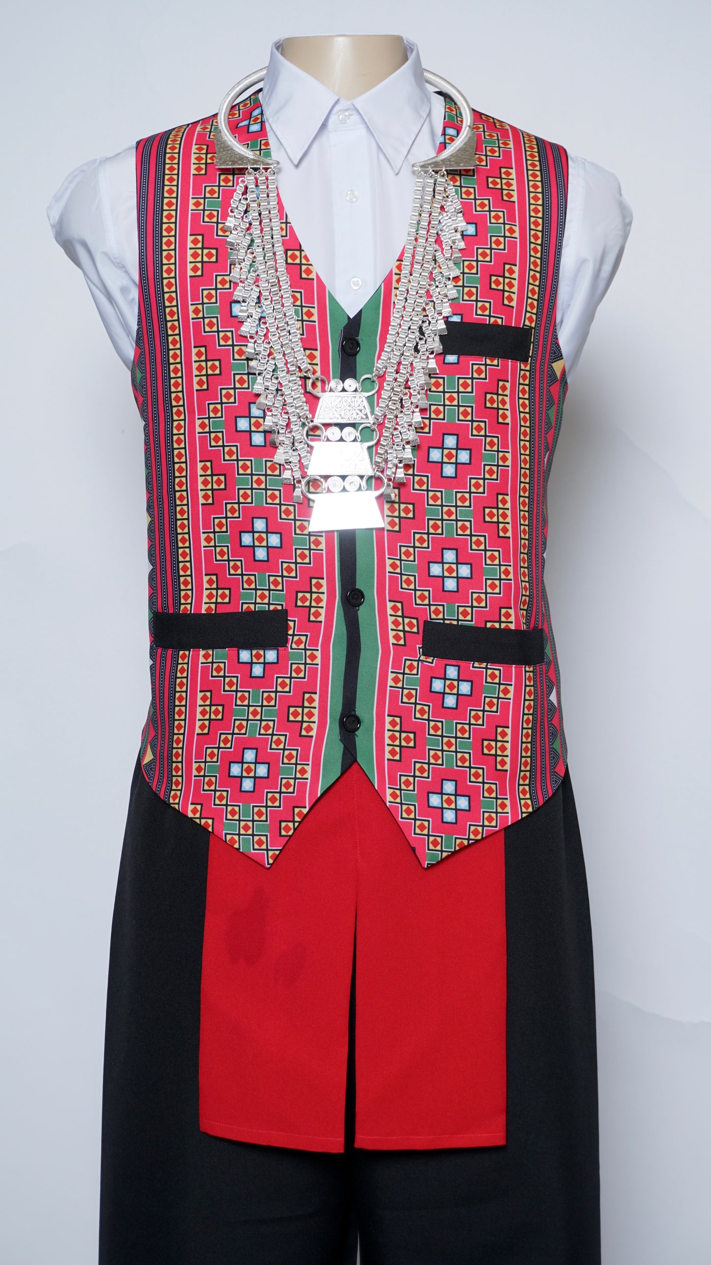 Printed Pink Green Mid Vest (46")