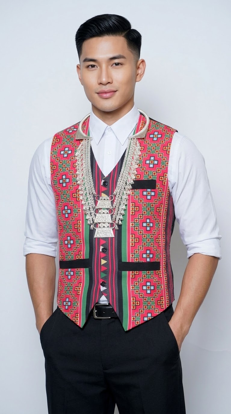 Printed Pink Stripe Mid Vest