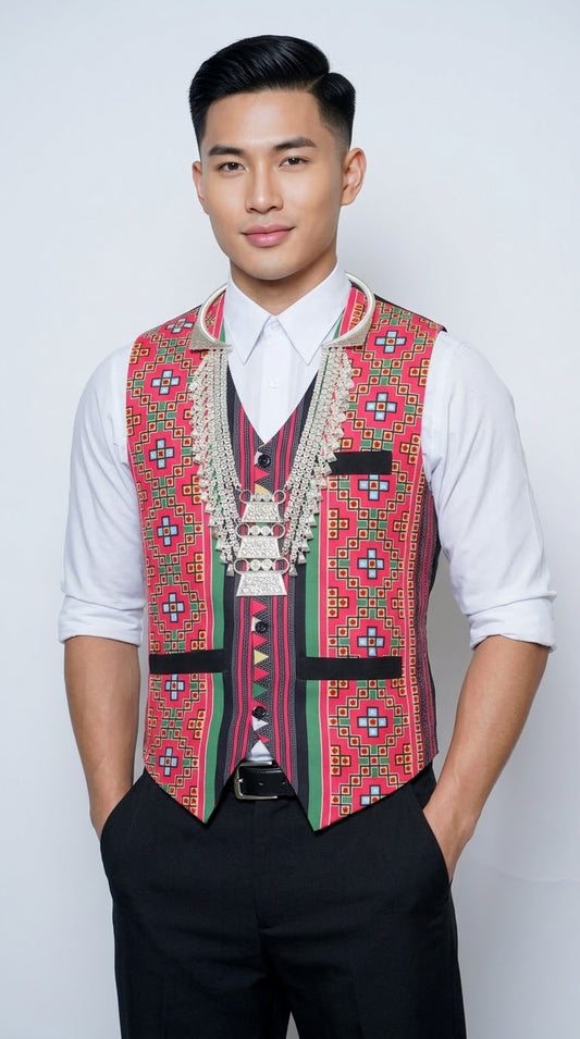 Printed Pink Stripe Mid Vest