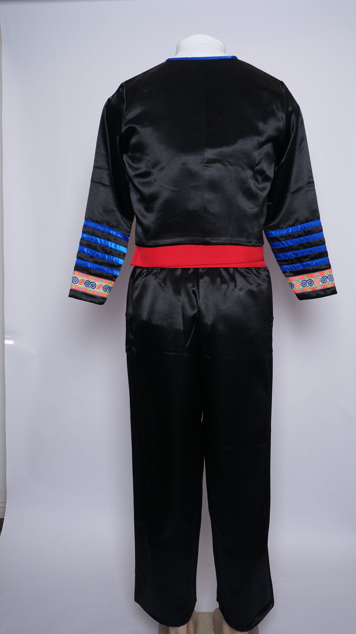 Men Hmong Txaij Set- Neon Pink Trim/Black Satin (46")