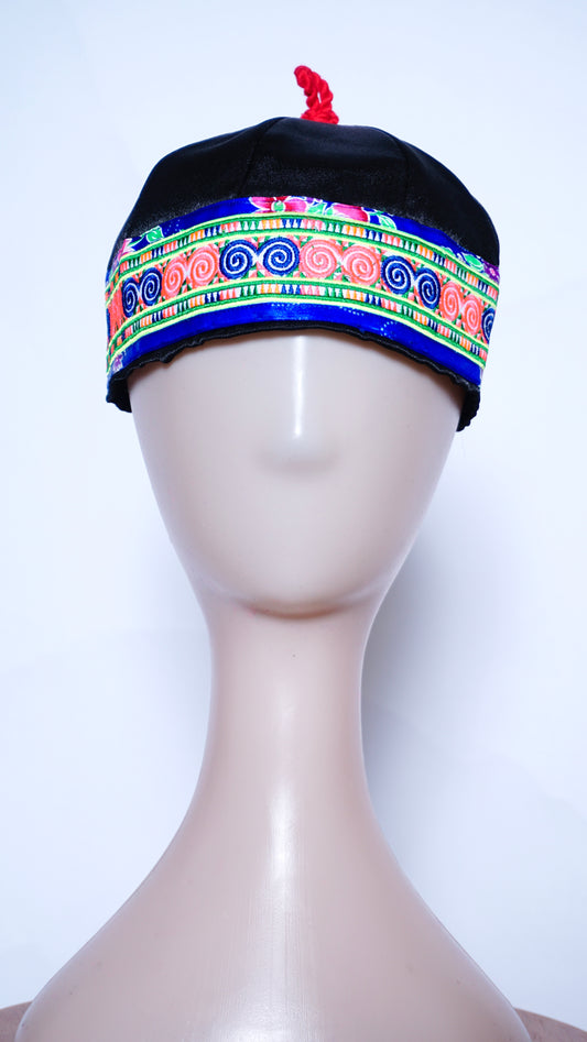Hmong Hat Blue/Pink Qwj Blue Floral Trim
