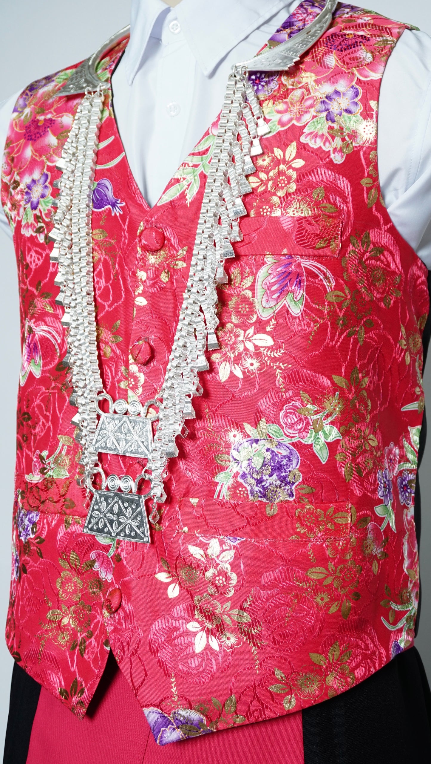 Pink Chinese Floral Vest