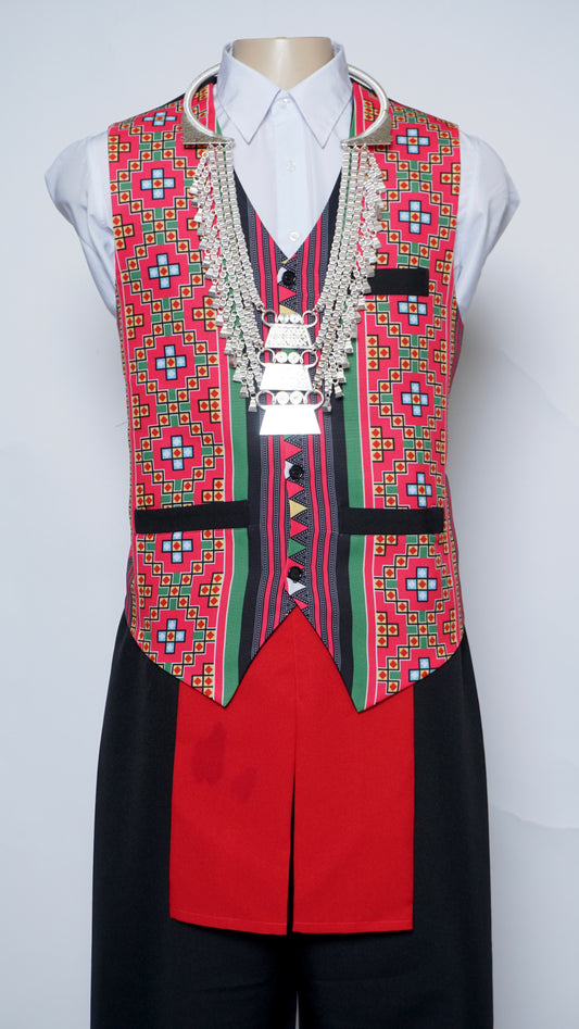 Printed Pink Stripe Mid Vest (48")
