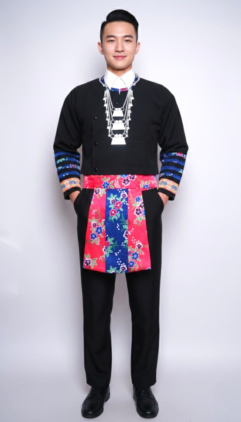 Men Hmong Txaij Set-Floral Blue Trim (40")