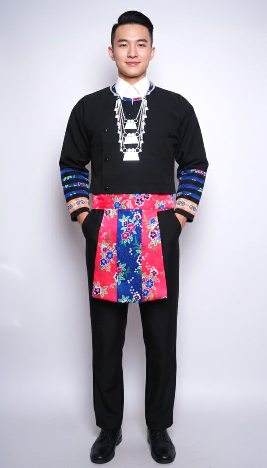 Men Hmong Txaij Set-Floral Blue Trim (40")
