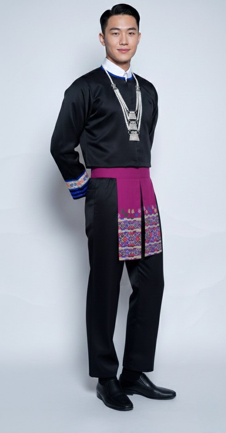 Men Hmong Txaij Set-Blue Straight Qwj Trim (44")