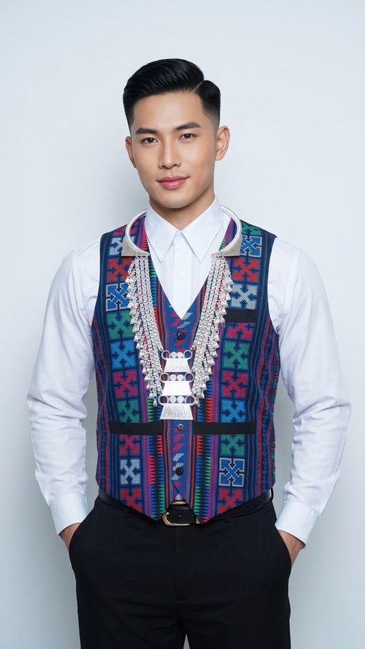 Printed Square Hmong Vest