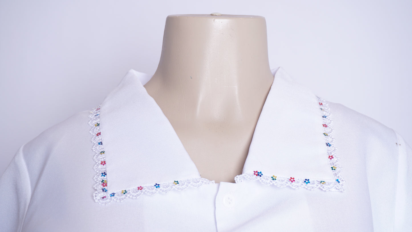 Women Rainbow Flower Wide Point Collar Shirt
