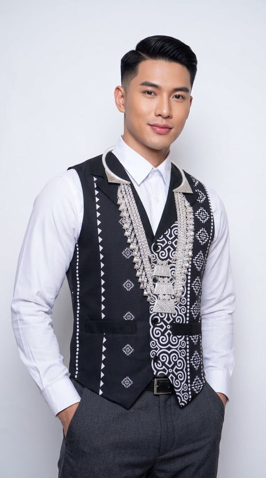 Printed Hmong Vest Qwj-Left