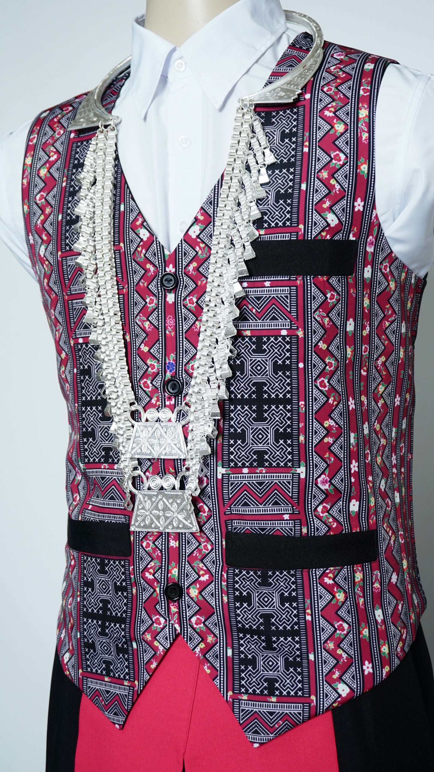 Printed Burgundy Flower Vest