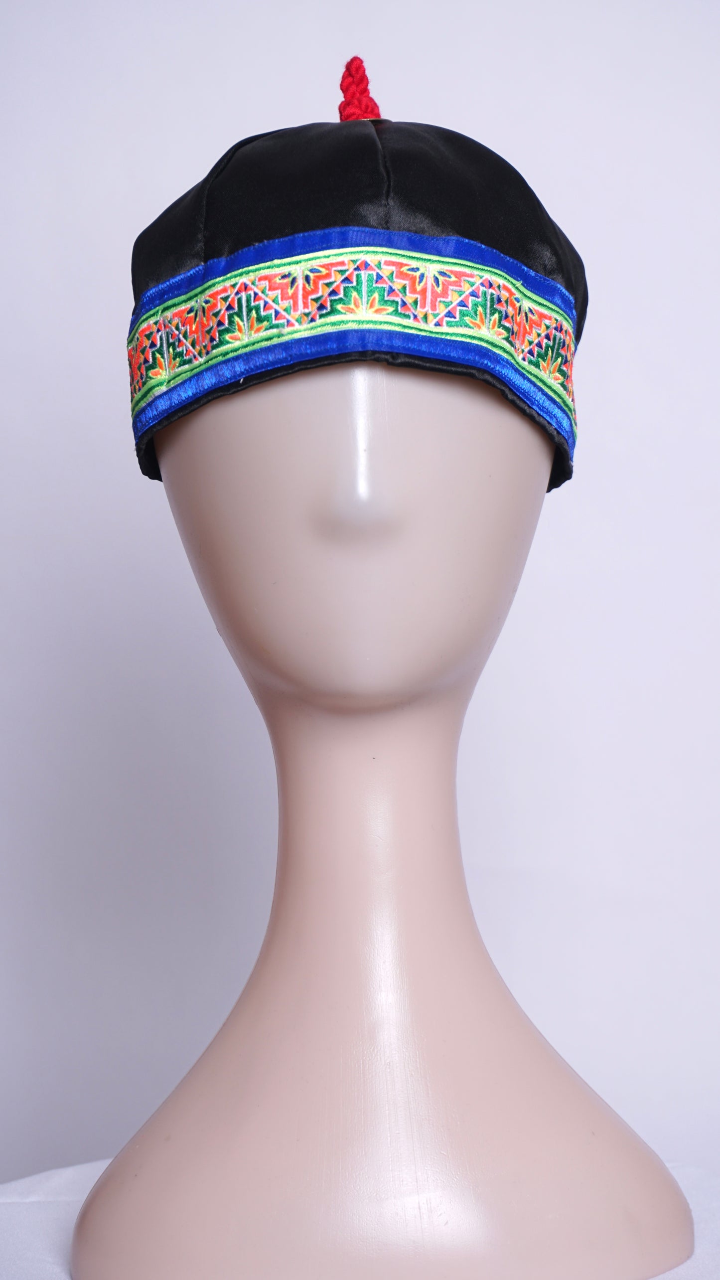 Hmong Hat-Blue Trim Triangle Pattern