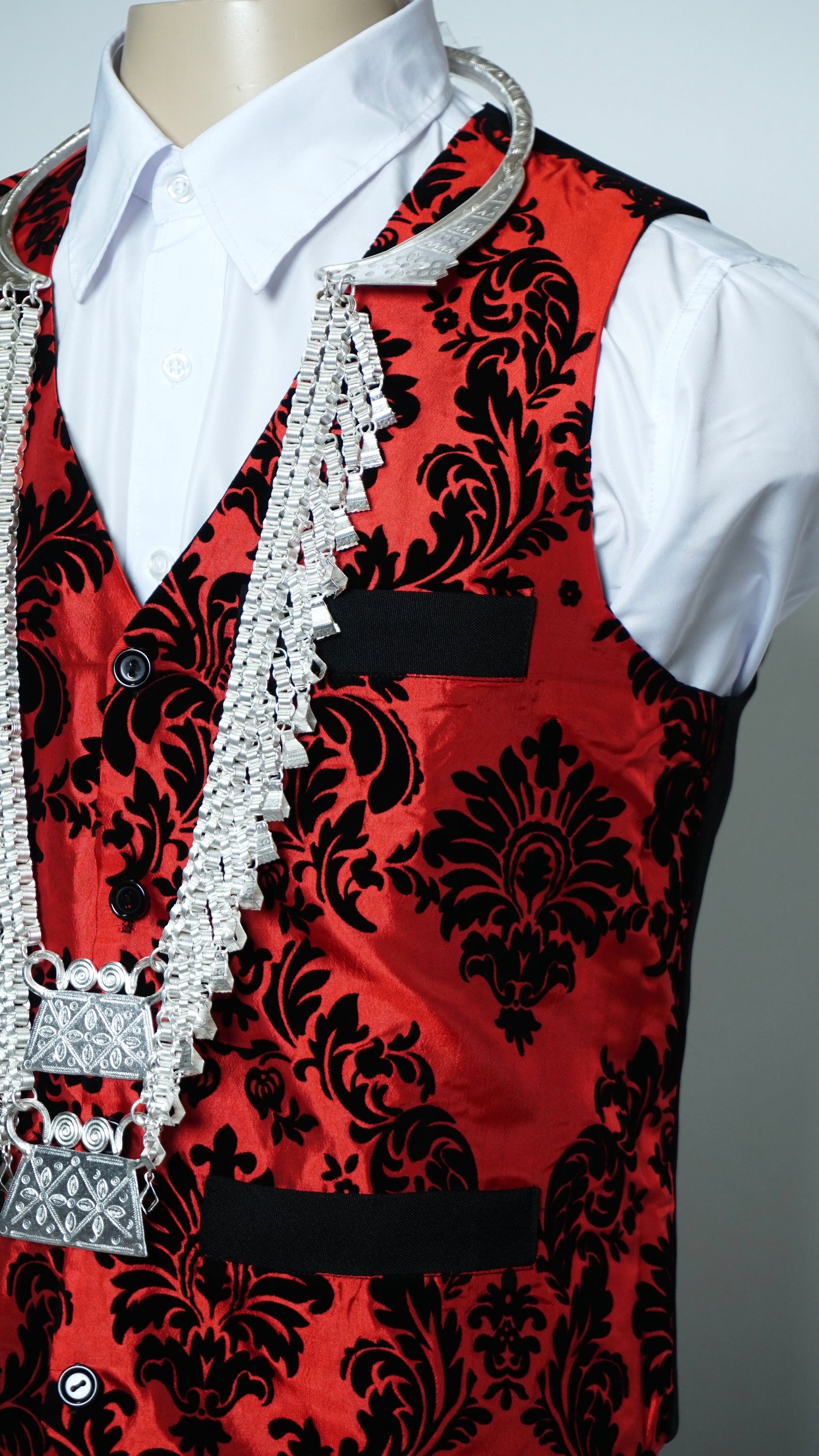 Red w/Velvet Floral Vest