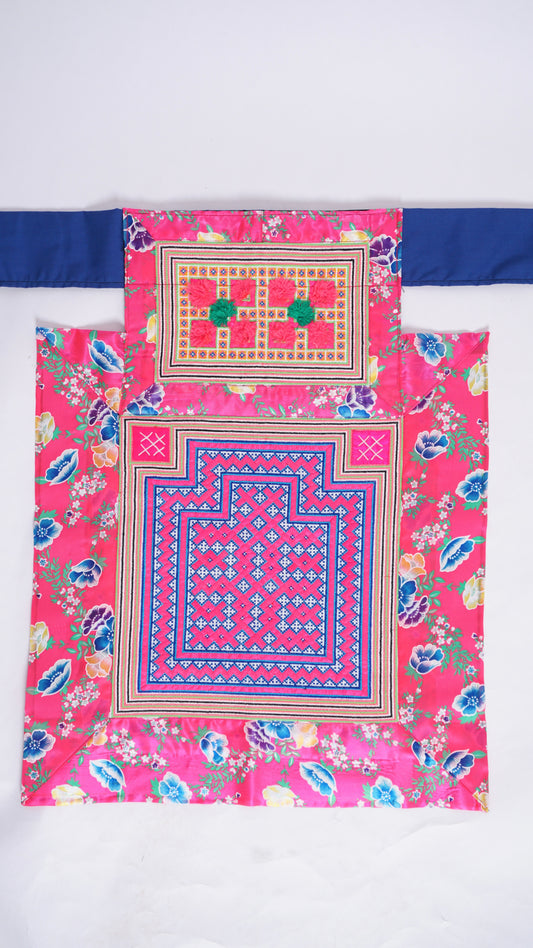 Handmade Floral Hmong Baby Carrier- Pink