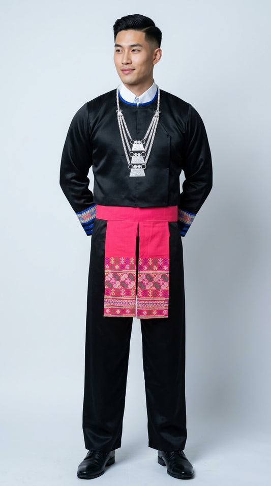 Men Hmong Txaij Set-Blue Straight Qwj Trim (44")