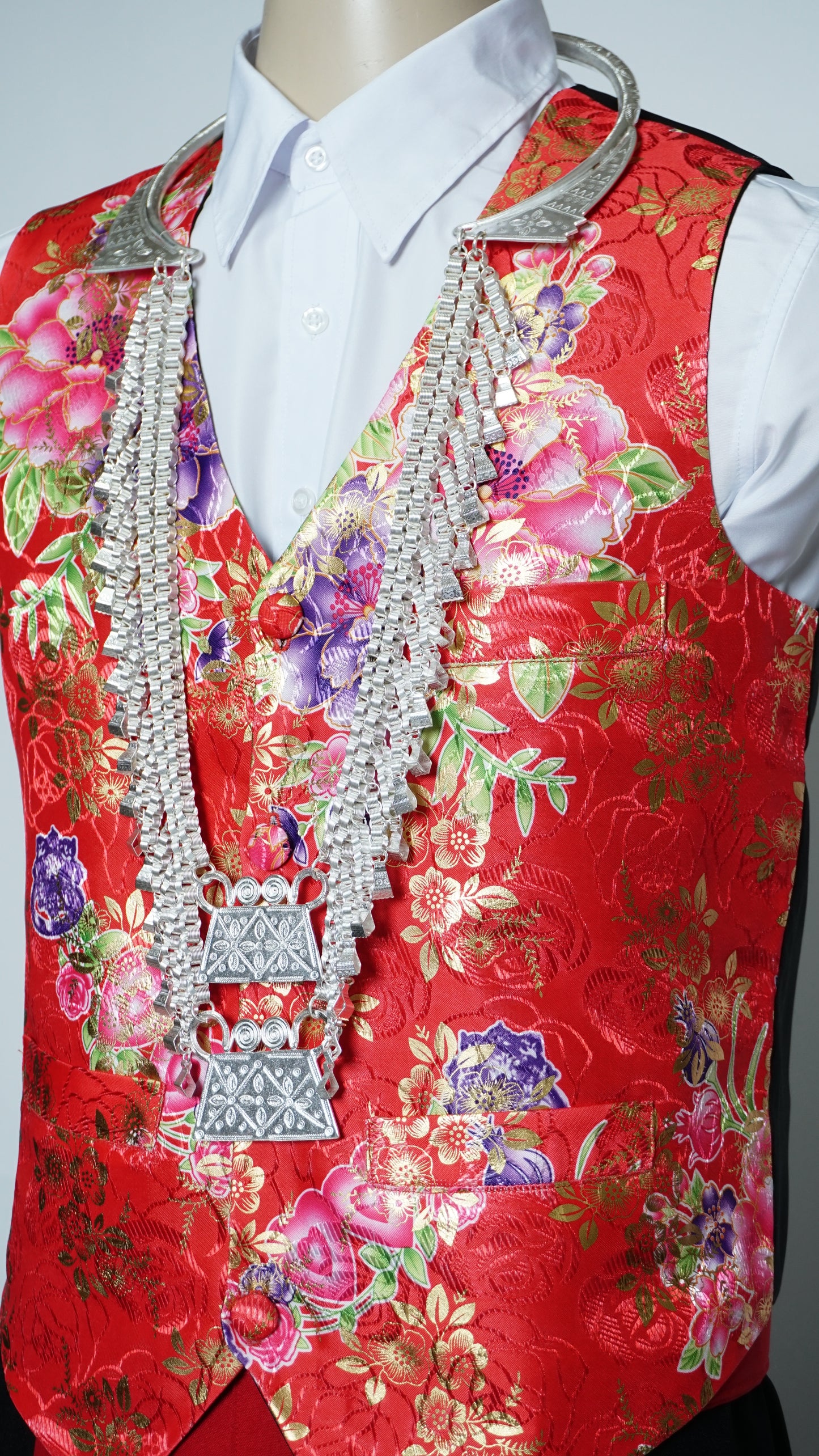 Red Chinese Floral Vest