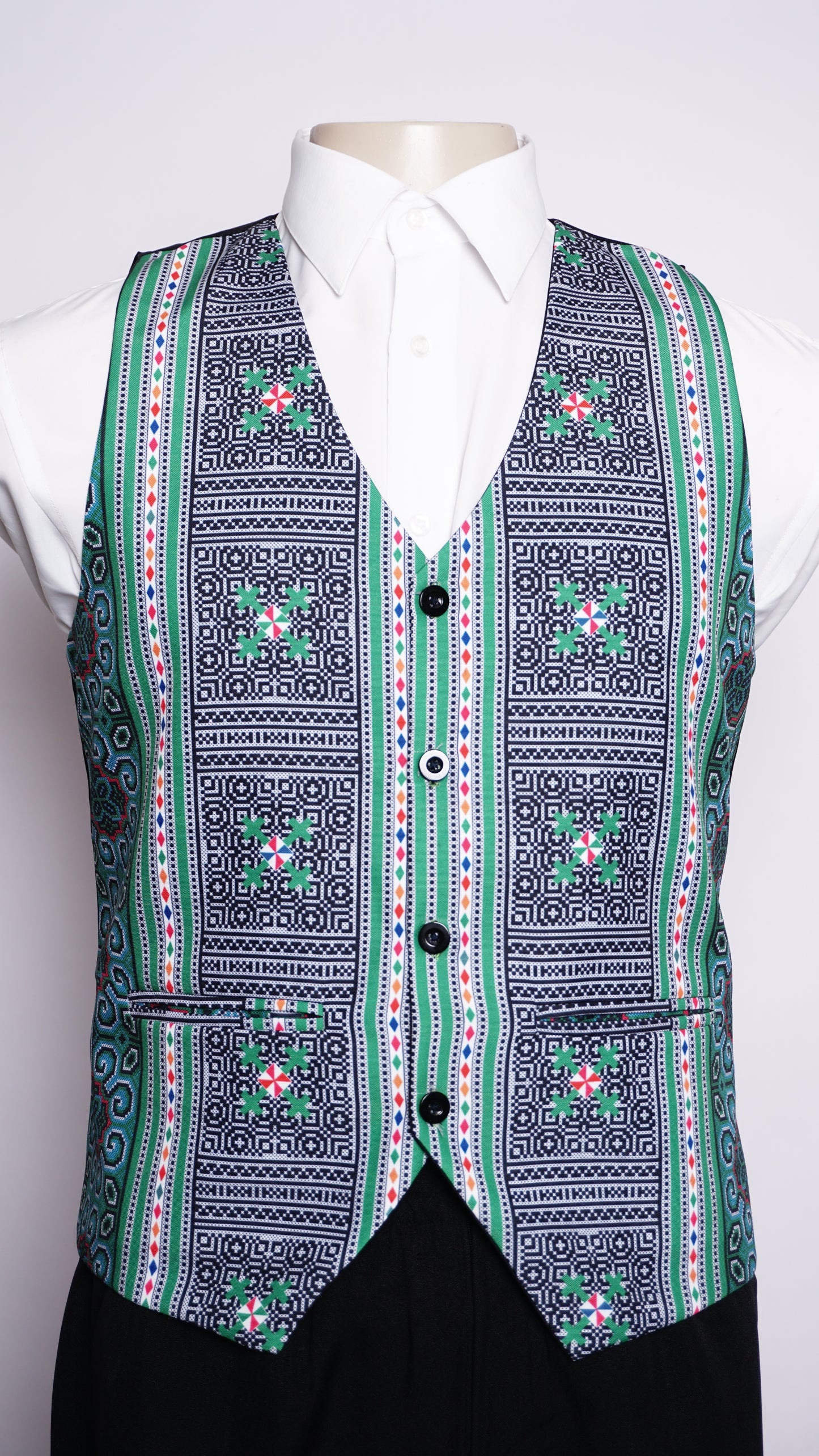 Printed Hmong Green Qwj Vest