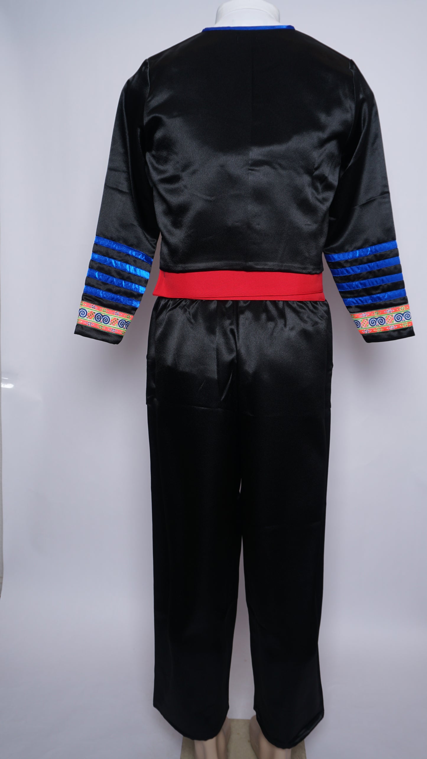 Men Hmong Txaij Set- Neon Pink Trim/Black Satin (46")