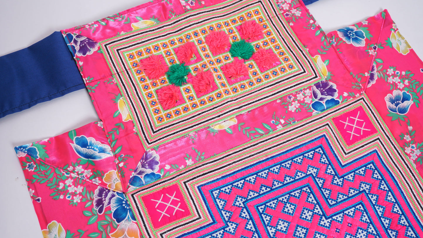 Handmade Floral Hmong Baby Carrier- Pink