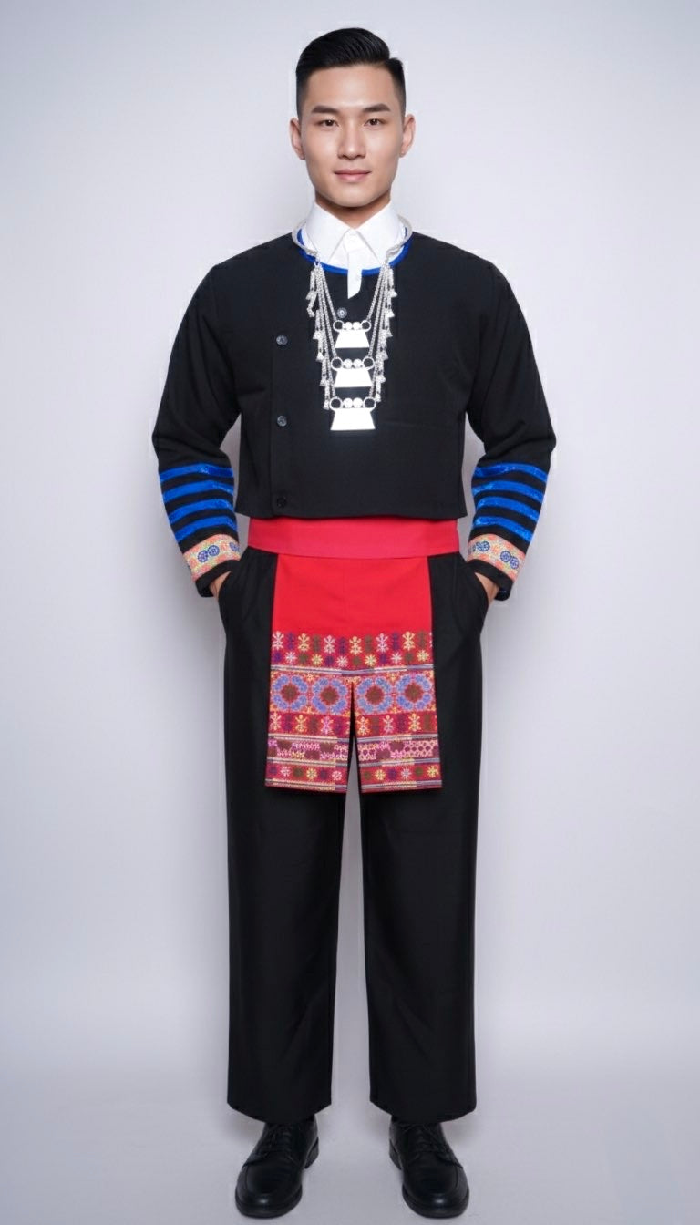 Men Hmong Txaij Set-Neon Pink Trim (44")