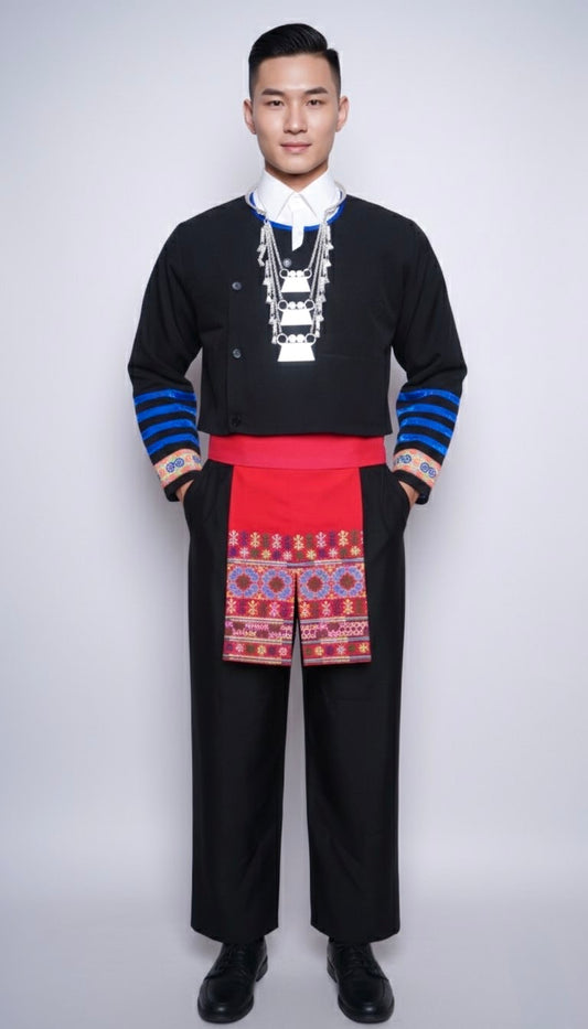 Men Hmong Txaij Set-Neon Pink Trim (44")